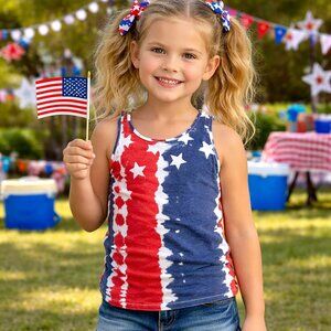 Lucky Kid Girls Patriotic 4th of July Size 5 Racerback Tank Top